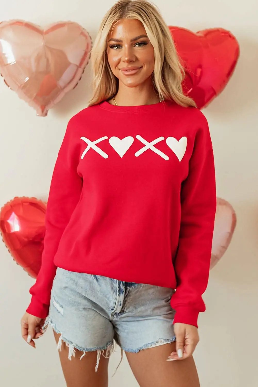 Red Puff XOXO Print Valentines Heart Sweatshirt - Love Salve